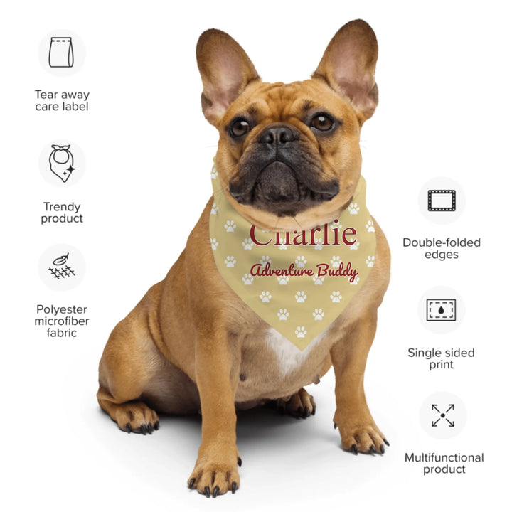 Personalized paws print pet bandana with custom text like a name. Available in different paw print colors for dogs or cats-ARTFULANE