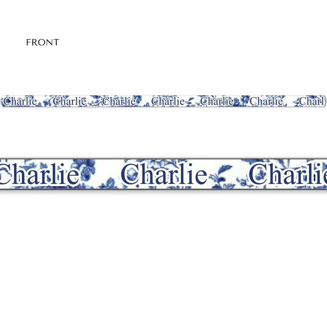 Personalized French Country Blue Toile de Jouy pet leash with custom text like a name. Available in different Toile de Jouy patterns for dogs or cats-ARTFULANE