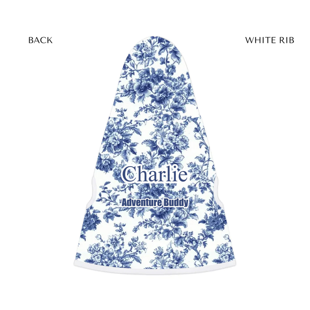 pet hoodie white rib back - Personalized French Country Blue Toile de Jouy pet hoodie with custom text like a name. Available in different Toile de Jouy patterns for dogs or cats-ARTFULANE