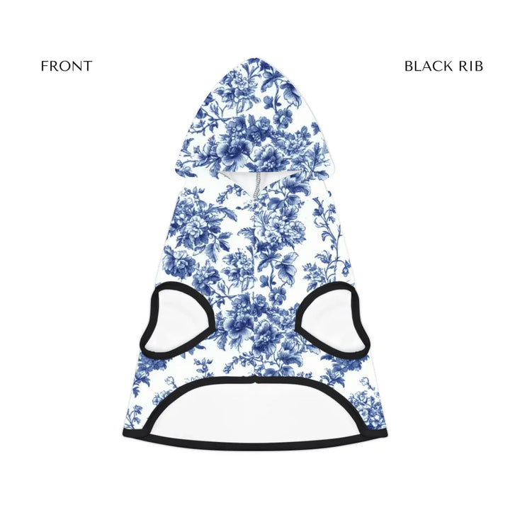 pet hoodie black rib front - Personalized French Country Blue Toile de Jouy pet hoodie with custom text like a name. Available in different Toile de Jouy patterns for dogs or cats-ARTFULANE