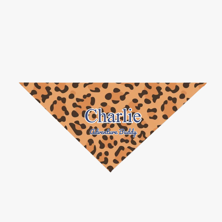 Personalized Animal Print pet bandana with custom text like a name. Available in different animal print colors (leopard, cow, snake, crocodile, cheetah, dalmatian, giraffe, zebra, tiger, scales) for dogs or cats-ARTFULANE