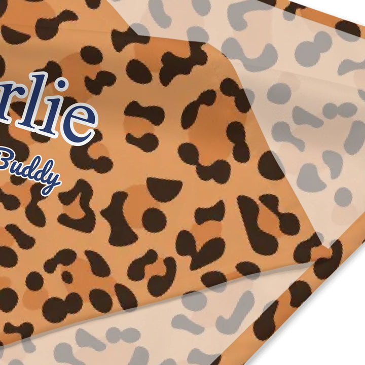 Personalized Animal Print pet bandana with custom text like a name. Available in different animal print colors (leopard, cow, snake, crocodile, cheetah, dalmatian, giraffe, zebra, tiger, scales) for dogs or cats-ARTFULANE