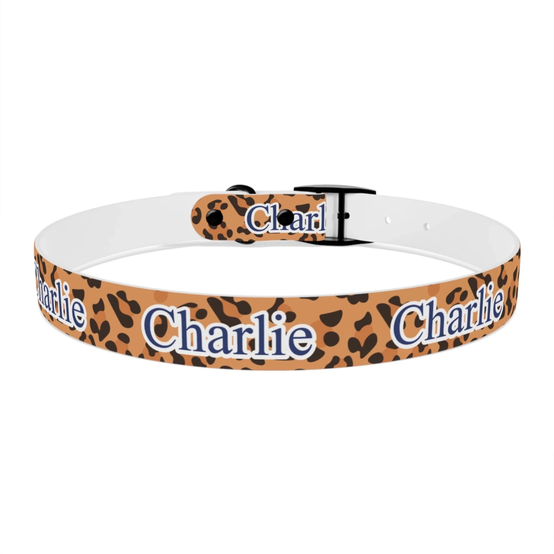 Back of Personalized Animal Print pet collar with custom text like a name. Available in different animal print colors (leopard, cow, snake, crocodile, cheetah, dalmatian, giraffe, zebra, tiger, scales) for dogs or cats-ARTFULANE