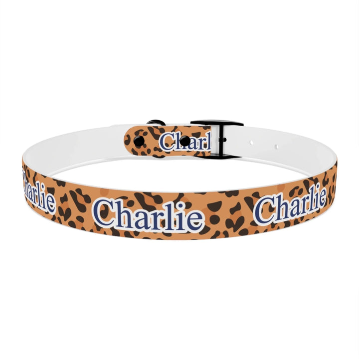 Back of Personalized Animal Print pet collar with custom text like a name. Available in different animal print colors (leopard, cow, snake, crocodile, cheetah, dalmatian, giraffe, zebra, tiger, scales) for dogs or cats-ARTFULANE