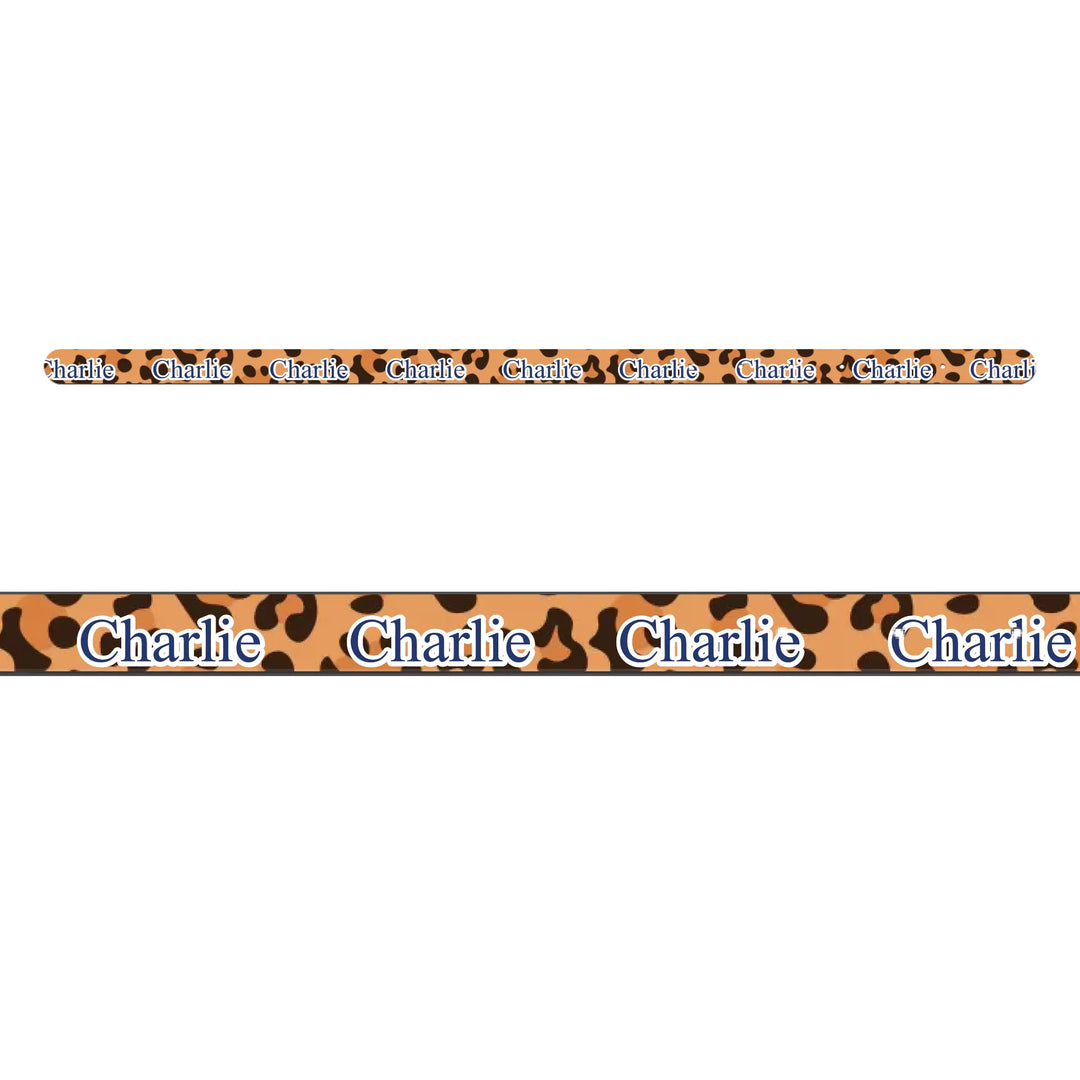 Personalized Animal Print pet collar with custom text like a name. Available in different animal print colors (leopard, cow, snake, crocodile, cheetah, dalmatian, giraffe, zebra, tiger, scales) for dogs or cats-ARTFULANE