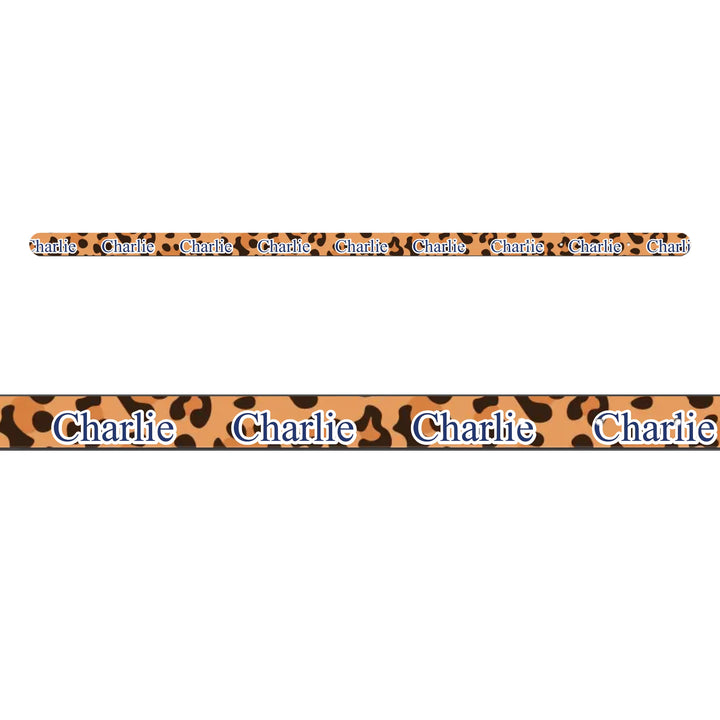 Personalized Animal Print pet collar with custom text like a name. Available in different animal print colors (leopard, cow, snake, crocodile, cheetah, dalmatian, giraffe, zebra, tiger, scales) for dogs or cats-ARTFULANE
