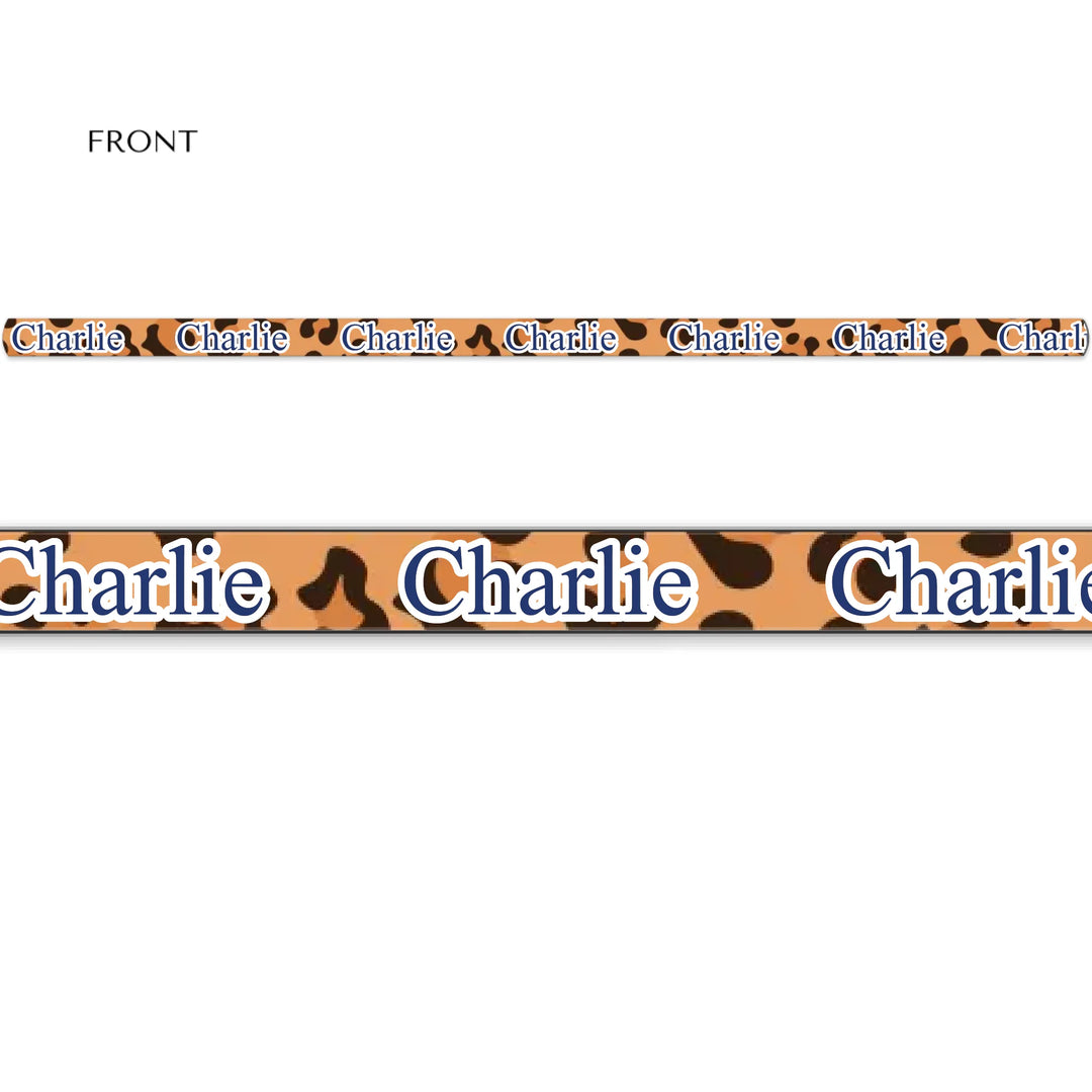 Personalized Animal Print pet collar with custom text like a name. Available in different animal print colors (leopard, cow, snake, crocodile, cheetah, dalmatian, giraffe, zebra, tiger, scales) for dogs or cats-ARTFULANE