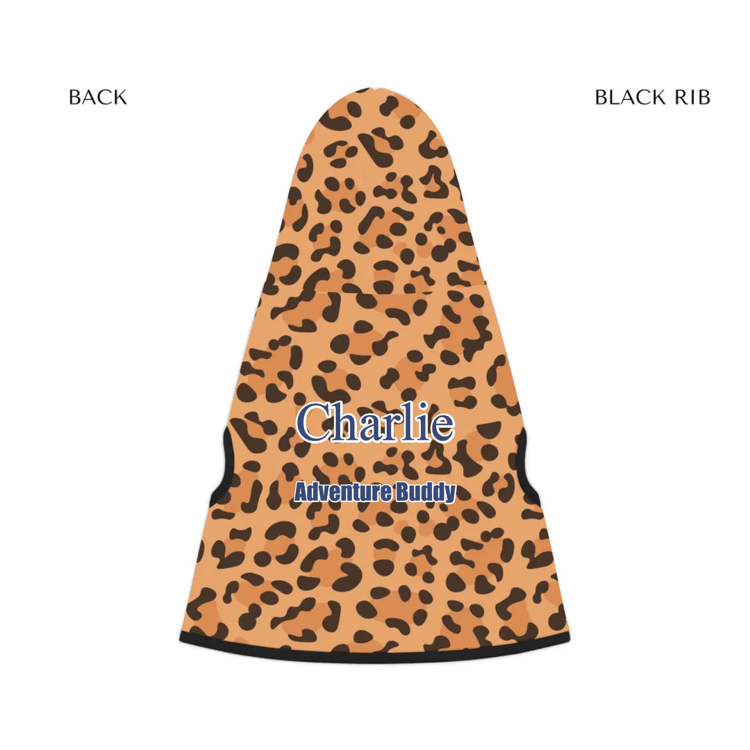 pet hoodie black rib back - Personalized Animal Print (leopard, cow, snake, crocodile, cheetah, dalmatian, giraffe, zebra, tiger, scales) pet hoodie with custom text like a name. Available in different animal print colors for dogs or cats-ARTFULANE