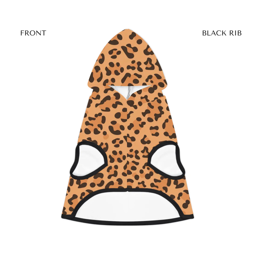 pet hoodie black rib front - Personalized Animal Print (leopard, cow, snake, crocodile, cheetah, dalmatian, giraffe, zebra, tiger, scales) pet hoodie with custom text like a name. Available in different animal print colors for dogs or cats-ARTFULANE