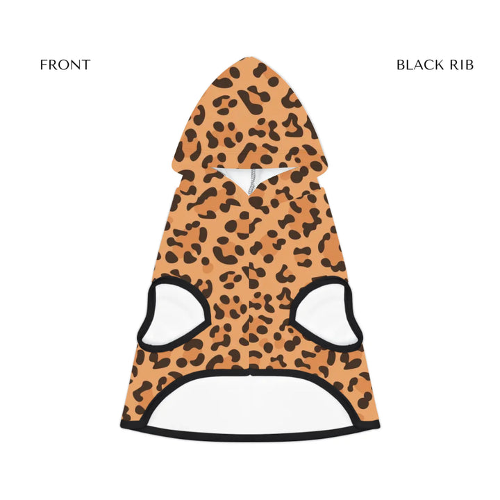 pet hoodie black rib front - Personalized Animal Print (leopard, cow, snake, crocodile, cheetah, dalmatian, giraffe, zebra, tiger, scales) pet hoodie with custom text like a name. Available in different animal print colors for dogs or cats-ARTFULANE