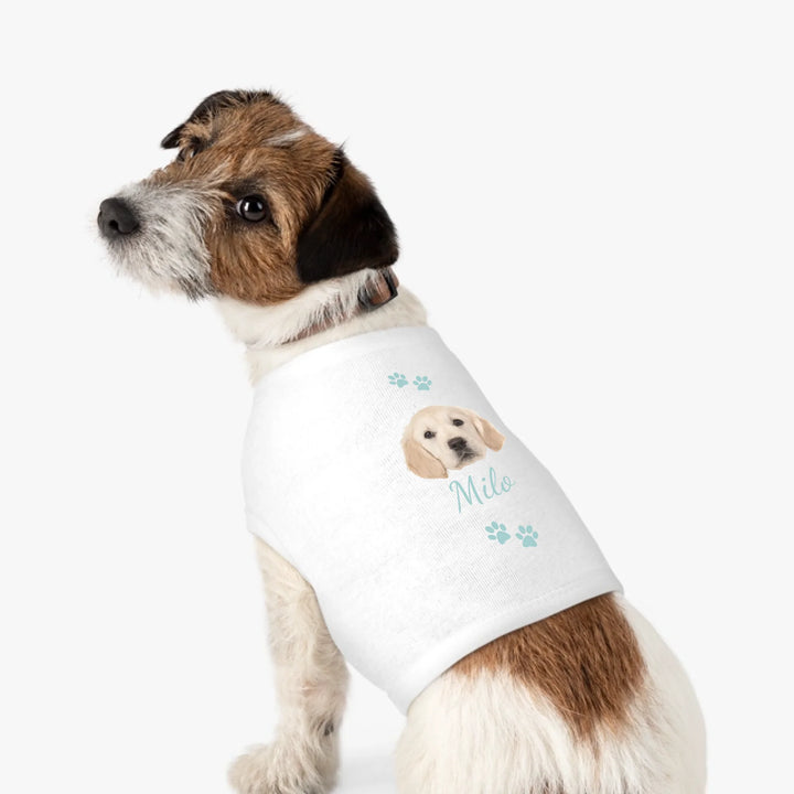Personalized Photo pet tank top with custom text like a name. Available in different in any color for dogs or cats-ARTFULANE