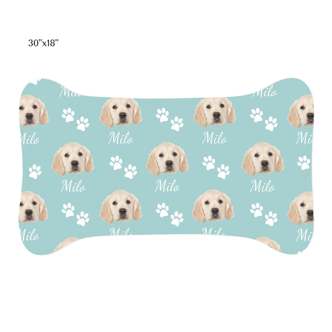 Personalized Photo pet bone-shaped feeding mat with custom text like a name. Available in different in any color for dogs or cats-ARTFULANE