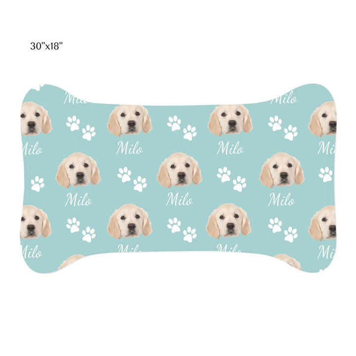 Personalized Photo pet bone-shaped feeding mat with custom text like a name. Available in different in any color for dogs or cats-ARTFULANE