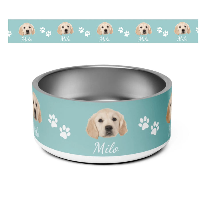 Personalized Photo pet stainless steel bowl with custom text like a name. Available in different in any color for dogs or cats-ARTFULANE
