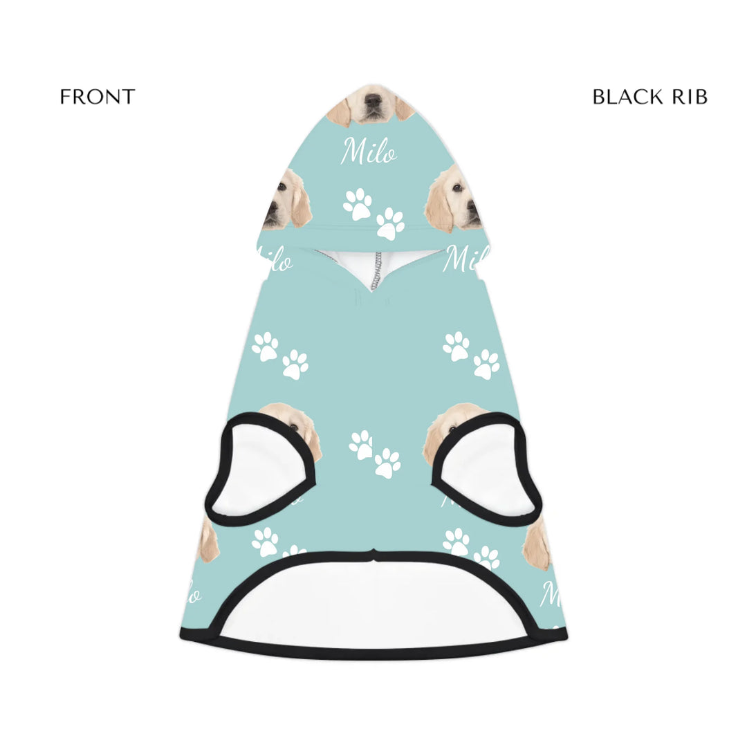 pet hoodie black rib front - Personalized Photo pet hoodie with custom text like a name. Available in different in any color for dogs or cats-ARTFULANE