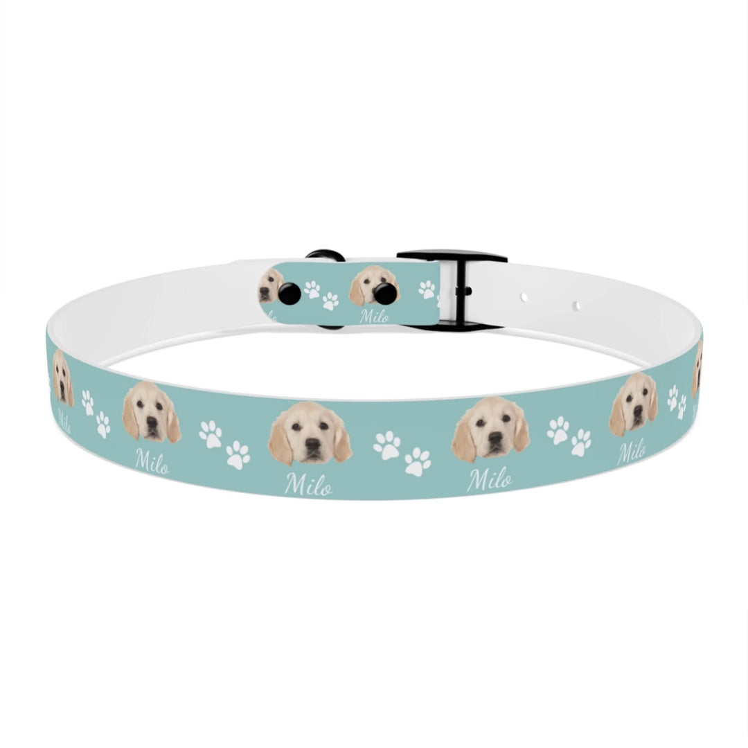 Back of Personalized Photo pet collar with custom text like a name. Available in different in any color for dogs or cats-ARTFULANE