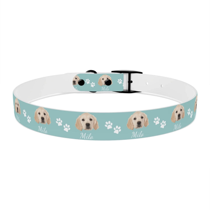 Back of Personalized Photo pet collar with custom text like a name. Available in different in any color for dogs or cats-ARTFULANE