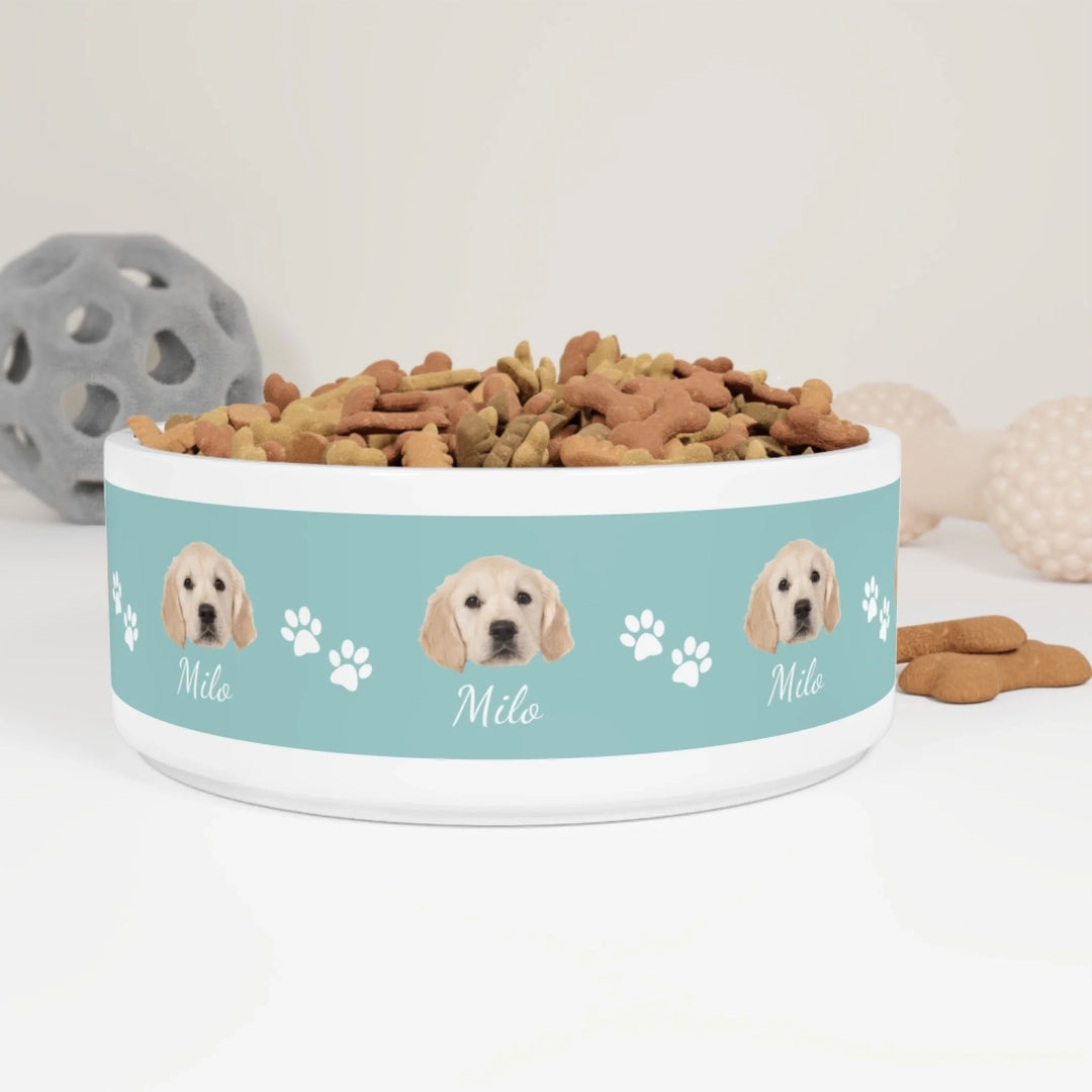 Personalized Photo pet ceramic bowl with custom text like a name. Available in different in any color for dogs or cats-ARTFULANE