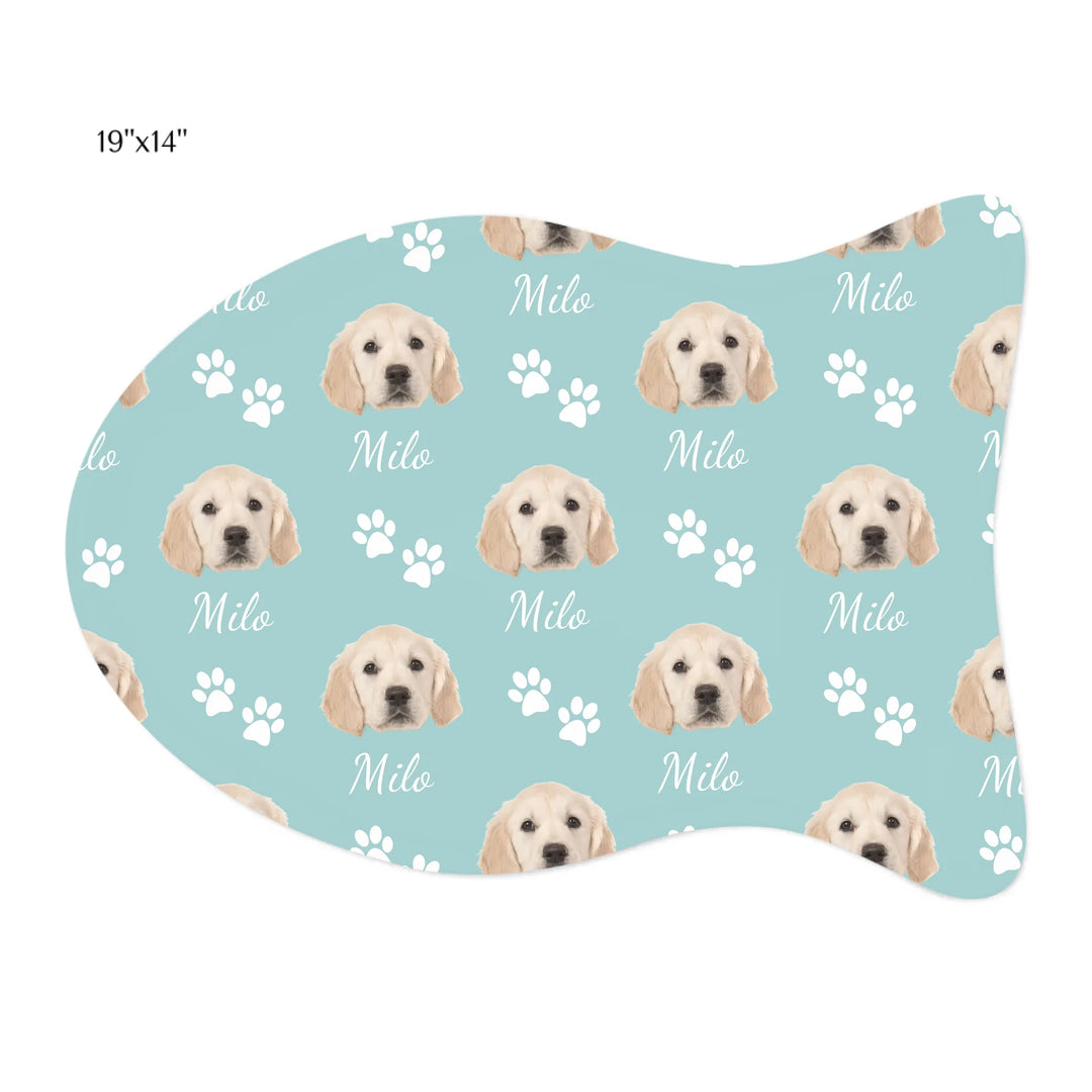 Personalized Photo pet fish-shaped feeding mat with custom text like a name. Available in different in any color for dogs or cats-ARTFULANE