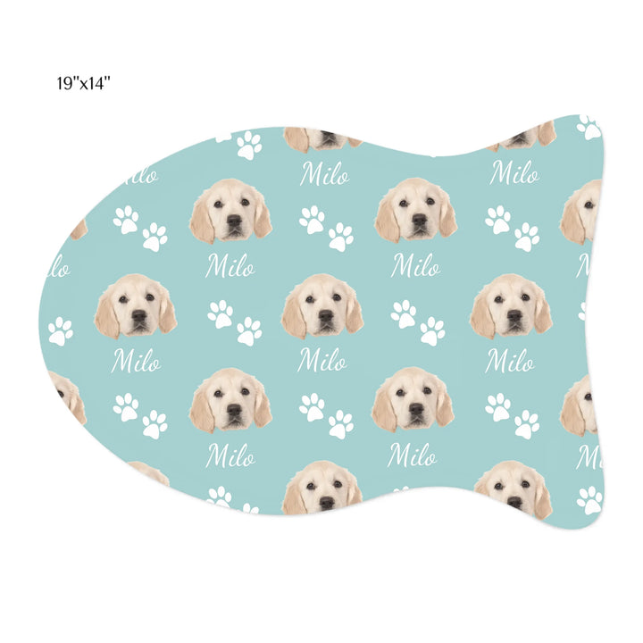 Personalized Photo pet fish-shaped feeding mat with custom text like a name. Available in different in any color for dogs or cats-ARTFULANE