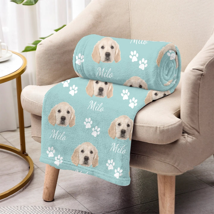 Personalized Photo face cutout pet blanket with custom text like a name. Available in any color for dogs or cats-ARTFULANE