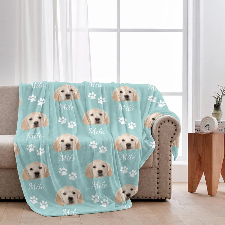 Personalized Photo face cutout pet blanket with custom text like a name. Available in any color for dogs or cats-ARTFULANE