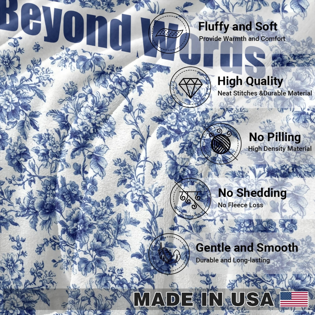 Features Personalized French Country Blue Toile de Jouy pet blanket with custom text like a name. Available in different Toil patterns for dogs or cats-ARTFULANE