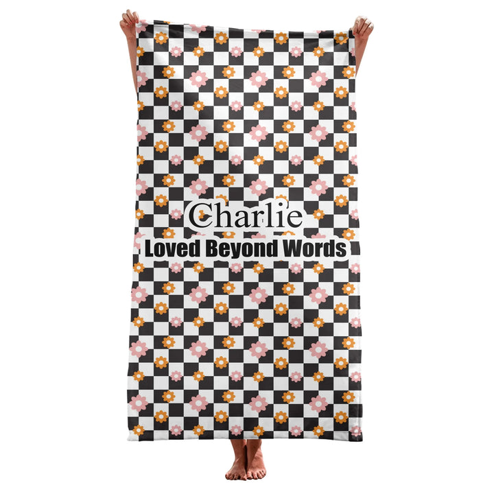 Personalized Retro Groovy pet towel with custom text like a name. Available in different retro groovy pattern colors for dogs or cats-ARTFULANE
