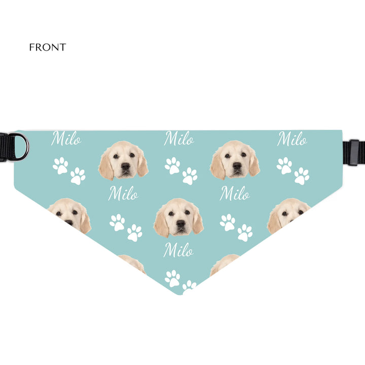 Personalized Photo pet bandana collar with custom text like a name. Available in different in any color for dogs or cats-ARTFULANE