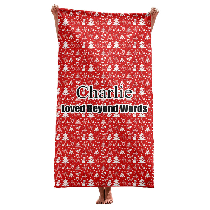 Personalized Christmas pattern pet towel with custom text like a name. Available in different Christmas print colors for dogs or cats-ARTFULANE