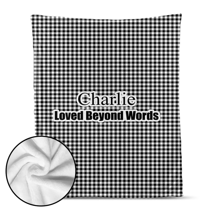 Personalized Gingham pet blanket with custom text like a name. Available in different Gingham pattern colors for dogs or cats-ARTFULANE