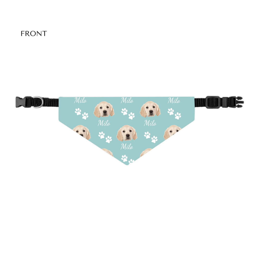 Personalized Photo pet bandana collar with custom text like a name. Available in different in any color for dogs or cats-ARTFULANE