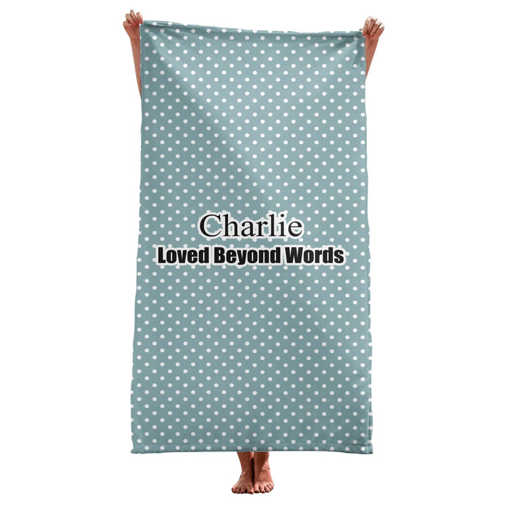 Personalized polka dots pet towel with custom text like a name. Available in different polka dot pattern colors for dogs or cats-ARTFULANE