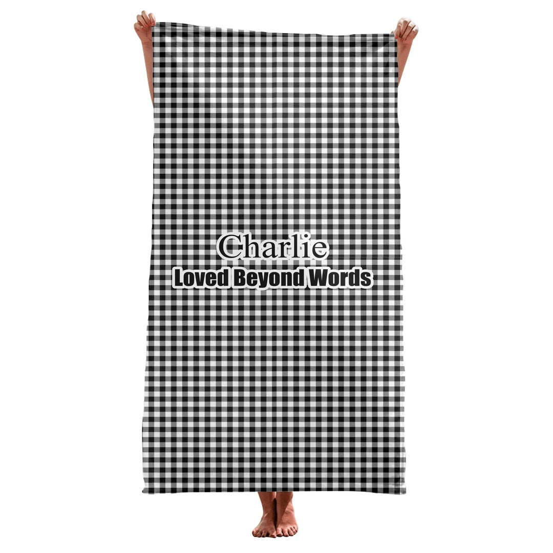 Personalized Gingham pet towel with custom text like a name. Available in different Gingham pattern colors for dogs or cats-ARTFULANE