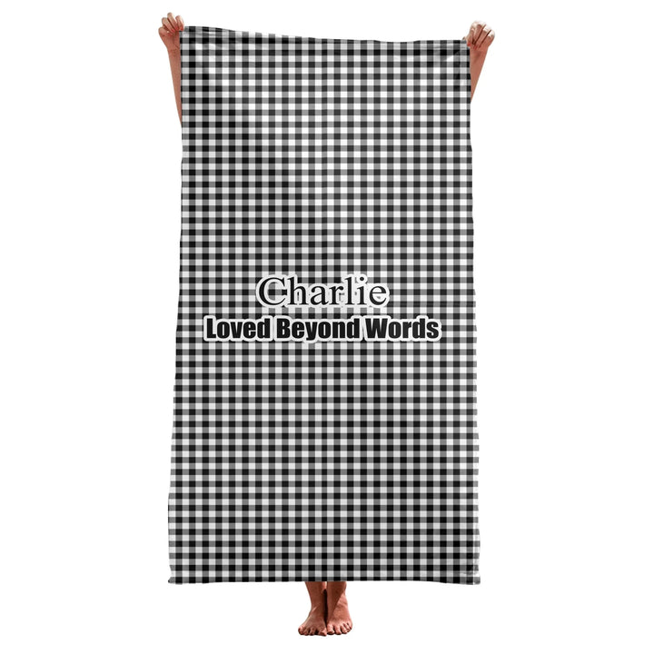 Personalized Gingham pet towel with custom text like a name. Available in different Gingham pattern colors for dogs or cats-ARTFULANE