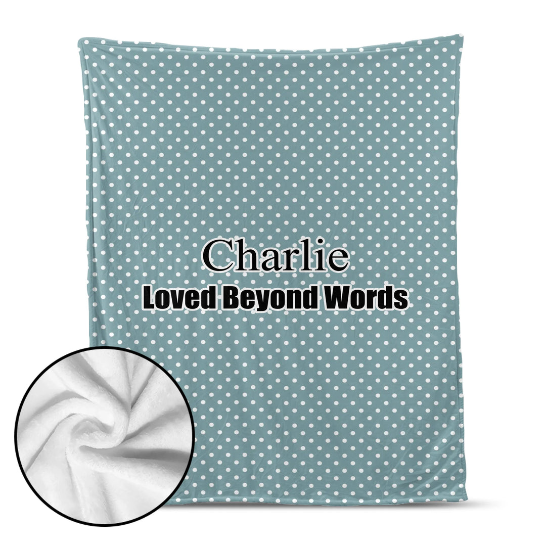 Personalized polka dots pet blanket with custom text like a name. Available in different polka dot pattern colors for dogs or cats-ARTFULANE