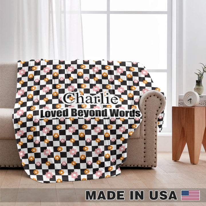 Personalized Retro Groovy pet blanket with custom text like a name. Available in different retro groovy pattern colors for dogs or cats-ARTFULANE