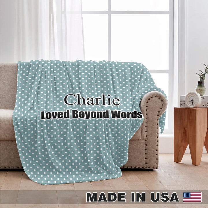 Personalized polka dots pet blanket with custom text like a name. Available in different polka dot pattern colors for dogs or cats-ARTFULANE