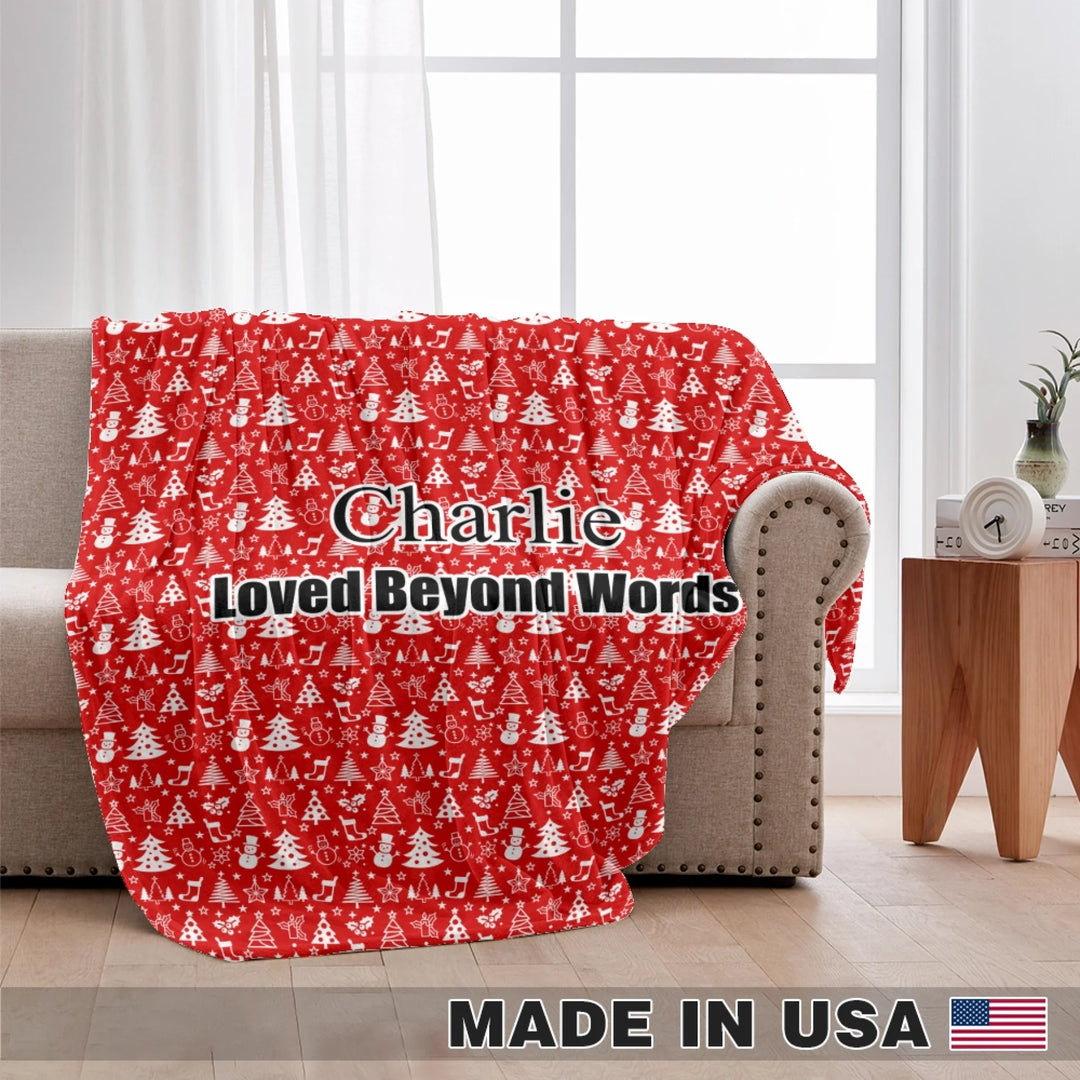 Personalized Christmas pattern pet blanket with custom text like a name. Available in different Christmas print colors for dogs or cats-ARTFULANE