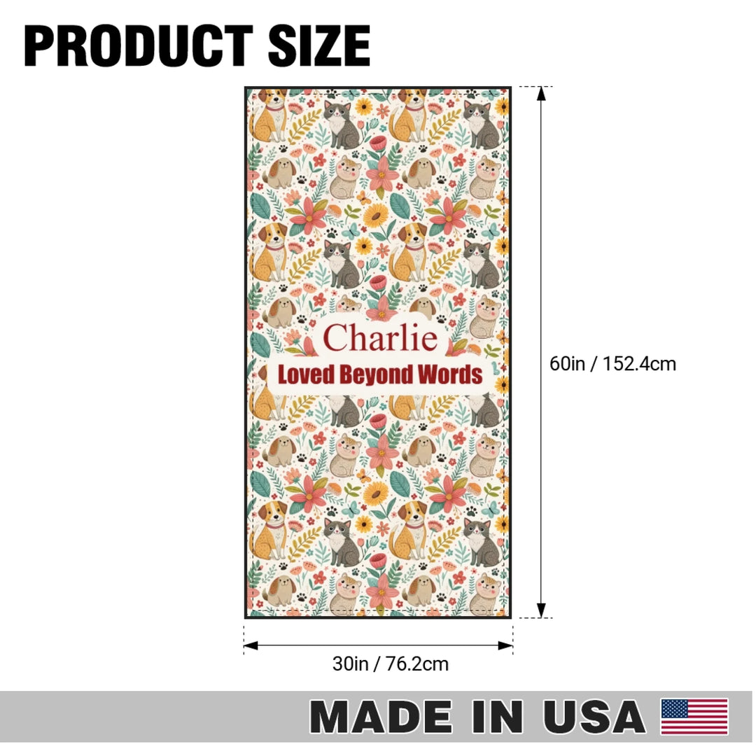 Personalized pet towel with two lines of custom text and playful pattern; available in 10 colorful designs for dogs or cats-ARTFULANE