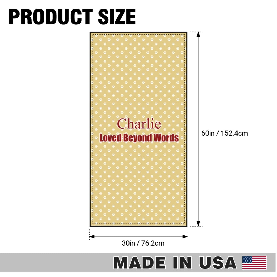 Size of Personalized paws print pet towel with custom text like a name. Available in different paw print colors for dogs or cats-ARTFULANE