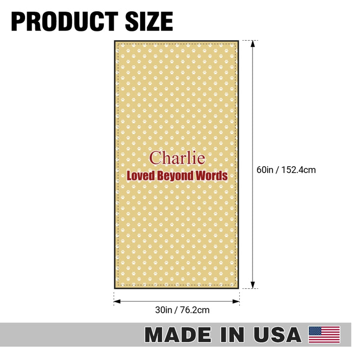 Size of Personalized paws print pet towel with custom text like a name. Available in different paw print colors for dogs or cats-ARTFULANE