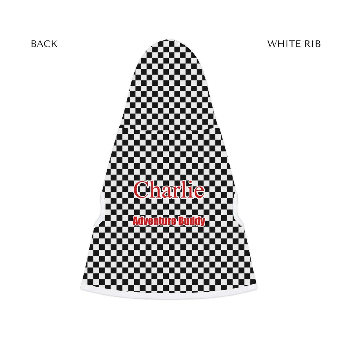 pet hoodie white rib back - Personalized checkered pet hoodie with custom text like a name. Available in different checkered colors for dogs or cats-ARTFULANE