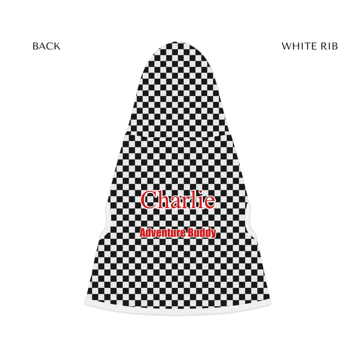 pet hoodie white rib back - Personalized checkered pet hoodie with custom text like a name. Available in different checkered colors for dogs or cats-ARTFULANE