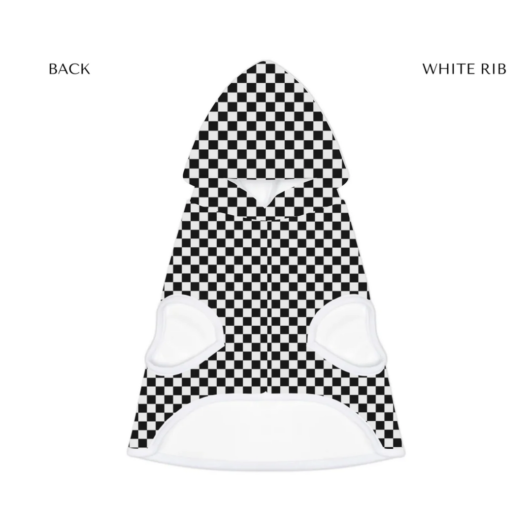 pet hoodie white rib front- Personalized checkered pet hoodie with custom text like a name. Available in different checkered colors for dogs or cats-ARTFULANE
