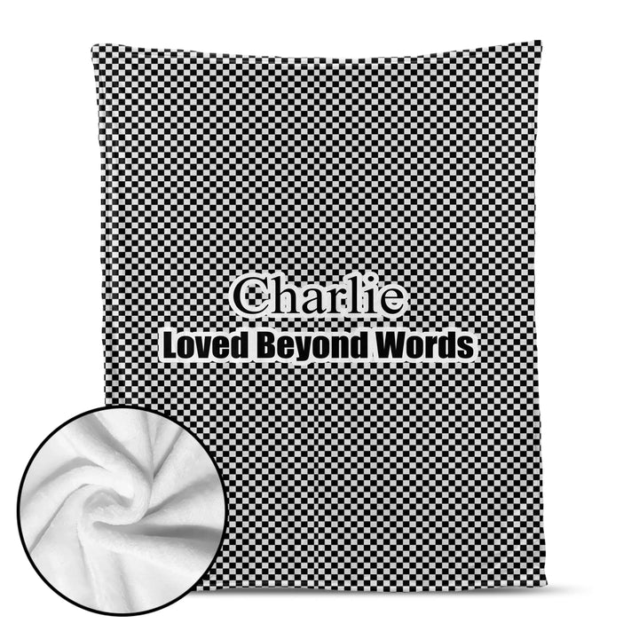 Personalized checkered pet blanket with custom text like a name. Available in different checkered colors for dogs or cats-ARTFULANE