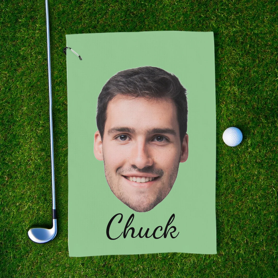 Custom personalized Photo face golf towel featuring uploaded photo, name, custom text, and matching design in any color — premium gift for golf lovers by ARTFULANE