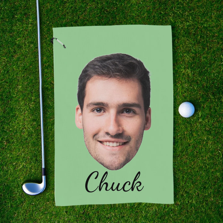 Custom personalized Photo face golf towel featuring uploaded photo, name, custom text, and matching design in any color — premium gift for golf lovers by ARTFULANE
