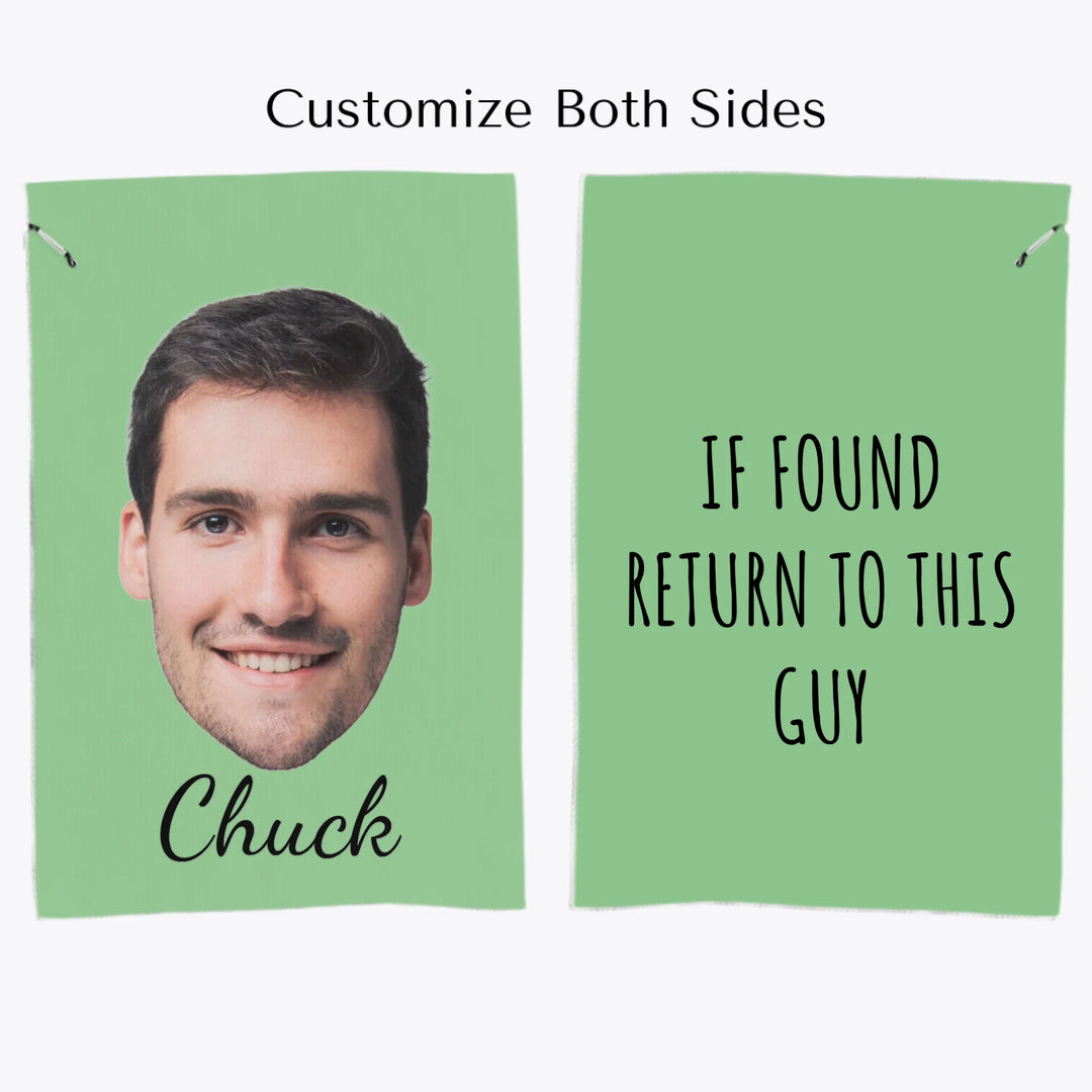 Custom personalized Photo face golf towel featuring uploaded photo, name, custom text, and matching design in any color — premium gift for golf lovers by ARTFULANE