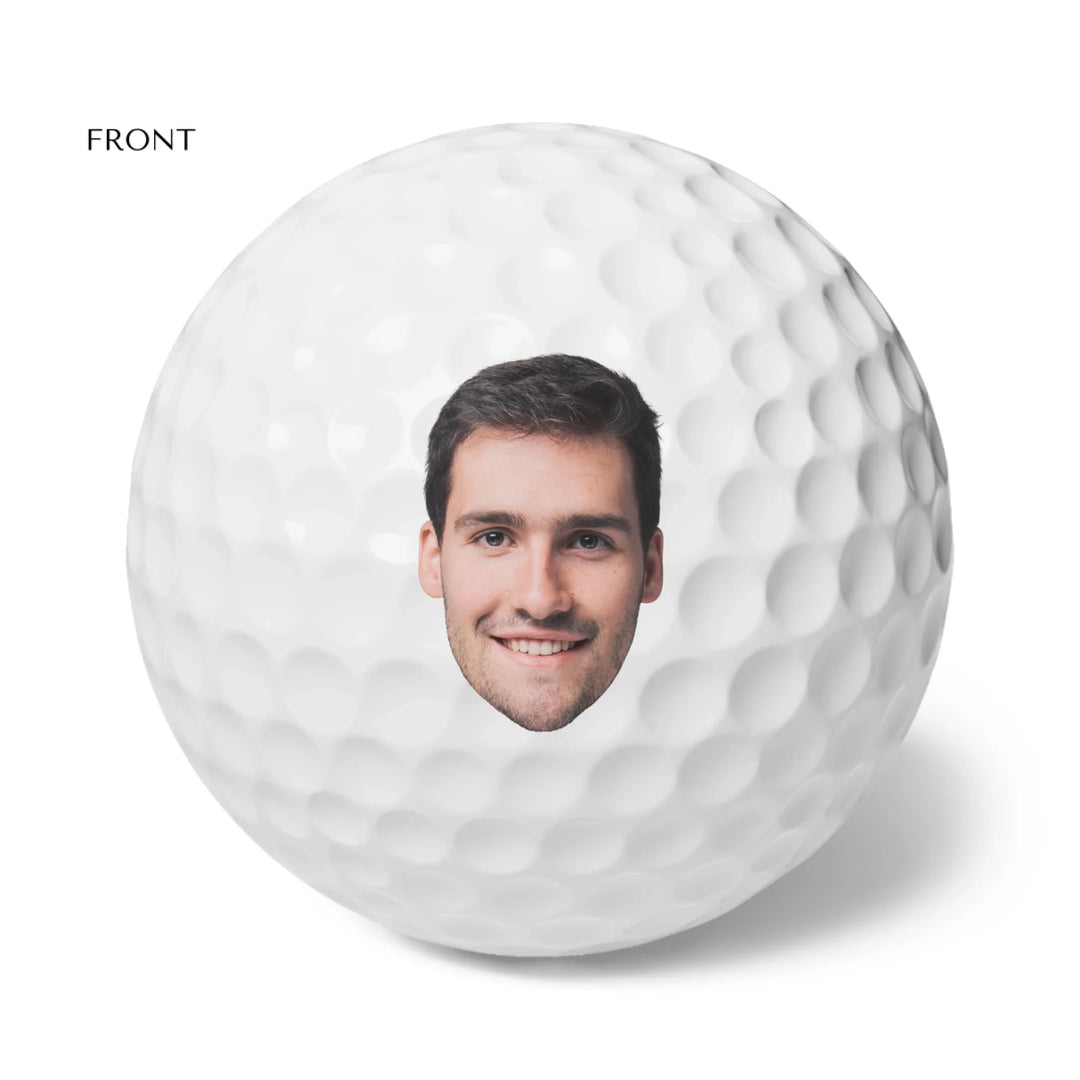 Custom personalized Photo face golf balls set of 6 featuring uploaded photo, name, custom text, and matching design in any color — premium gift for golf lovers by ARTFULANE